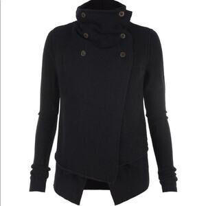 AllSaints Lo Jacque Cardigan Women’s 10 Black Wool Blend Asymmetrical Button